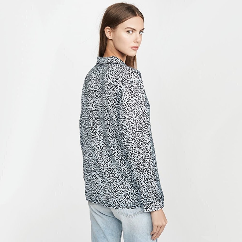 NWT Cupcakes & Cashmere blue / black animal print PJ inspired blouse, L - Picture 4 of 11